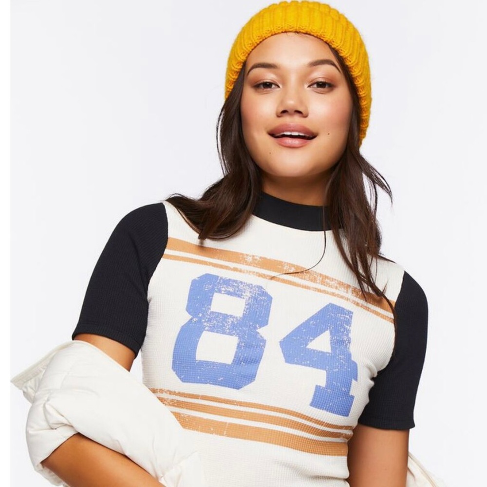 Forever 21 “84” Waffle Knit Graphic Ringer 1984 Tee